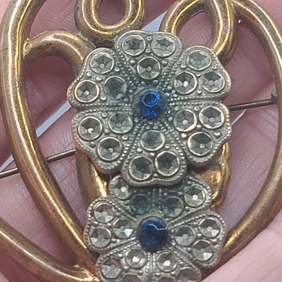 Vintage Flower Brooch Gold Tone Blue - Picture 3 of 11